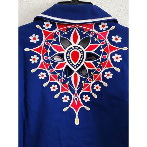 TOP-BOB MACKIE WEARABLE ART-Blue Red-Embroidery-Zipper-Cut Outs-SIZE XSMAL-NWT - Picture 4 of 16